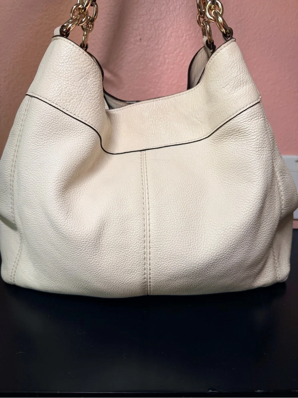Coach Lexy Pebbled Leather Shoulder Bag in Chalk White